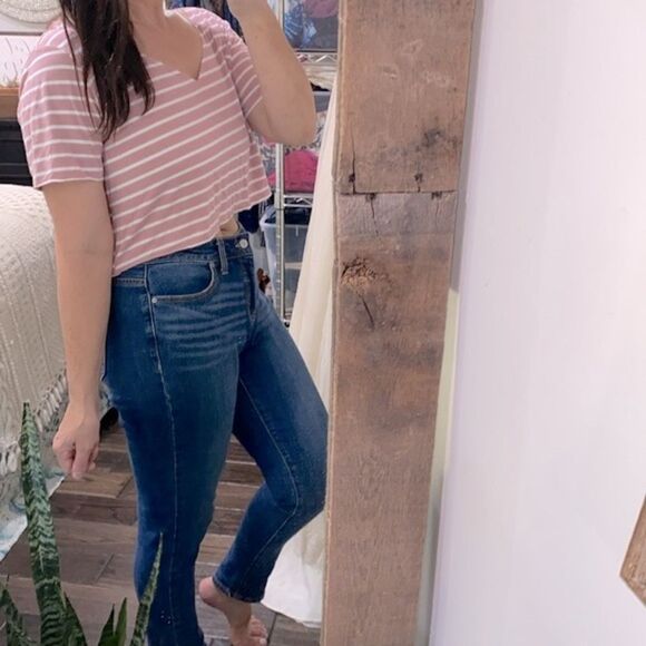 SHEIN pink and white striped crop top size large - Picture 3 of 5